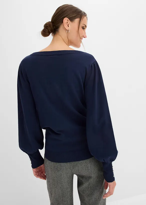 Feinstrickpullover aus Viskose-Mix in blau von hinten (im Anschnitt) - bonprix Feinstrickpullover aus Viskose-Mix in blau von hinten (im Anschnitt) - bonprix