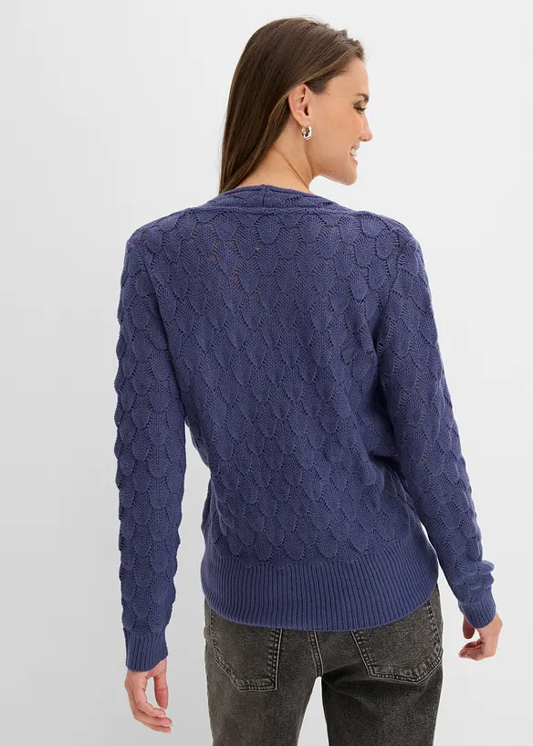 Ajour-Pullover in Wickeloptik in blau von hinten (im Anschnitt) - bonprix Ajour-Pullover in Wickeloptik in blau von hinten (im Anschnitt) - bonprix