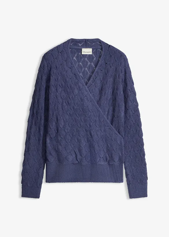 Ajour-Pullover in Wickeloptik in blau von vorne - bonprix Ajour-Pullover in Wickeloptik in blau von vorne - bonprix