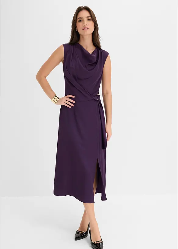 Midikleid aus fließendem Satin in lila von vorne (Totalaufnahme) - bonprix Midikleid aus fließendem Satin in lila von vorne (Totalaufnahme) - bonprix