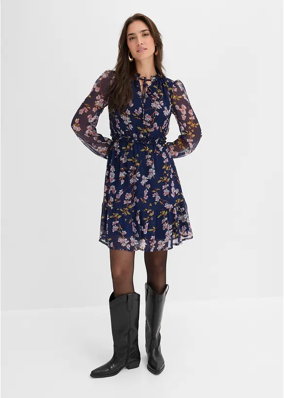 Chiffonkleid in blau von vorne (Totalaufnahme) - bonprix Chiffonkleid in blau von vorne (Totalaufnahme) - bonprix