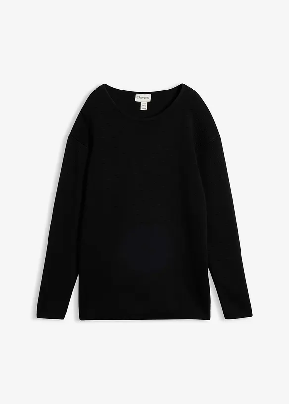 Milano Rib Pullover mit Rundhals in schwarz von vorne - bonprix Milano Rib Pullover mit Rundhals in schwarz von vorne - bonprix