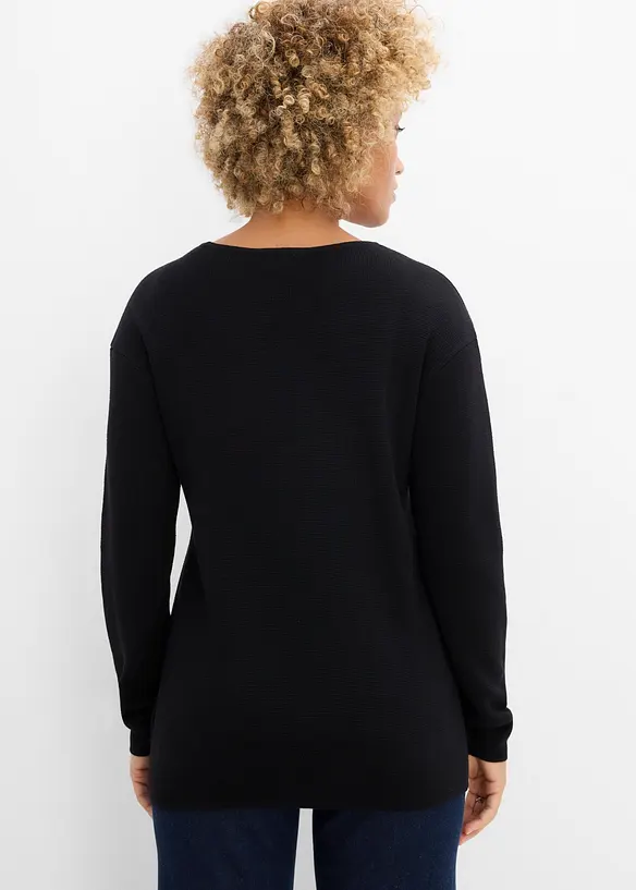 Milano Rib Pullover mit Rundhals in schwarz von hinten (im Anschnitt) - bonprix Milano Rib Pullover mit Rundhals in schwarz von hinten (im Anschnitt) - bonprix