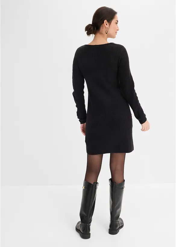 Strickkleid mit V-Ausschnitt in schwarz von hinten (Totalaufnahme) - bonprix Strickkleid mit V-Ausschnitt in schwarz von hinten (Totalaufnahme) - bonprix