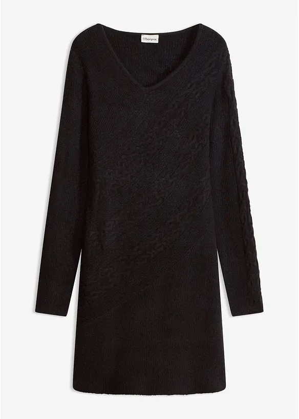 Strickkleid mit V-Ausschnitt in schwarz von vorne - bonprix Strickkleid mit V-Ausschnitt in schwarz von vorne - bonprix