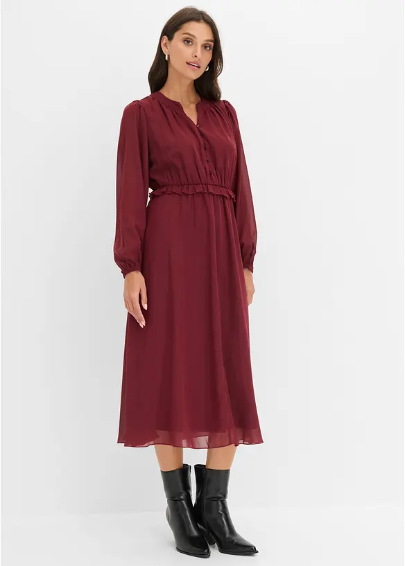 Chiffonkleid mit ausgestelltem Rock in rot von vorne (Totalaufnahme) - bonprix Chiffonkleid mit ausgestelltem Rock in rot von vorne (Totalaufnahme) - bonprix