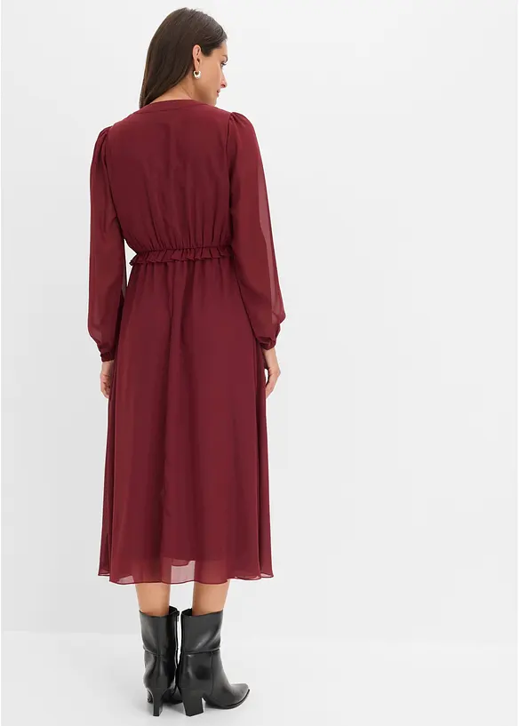 Chiffonkleid mit ausgestelltem Rock in rot von hinten (Totalaufnahme) - bonprix Chiffonkleid mit ausgestelltem Rock in rot von hinten (Totalaufnahme) - bonprix
