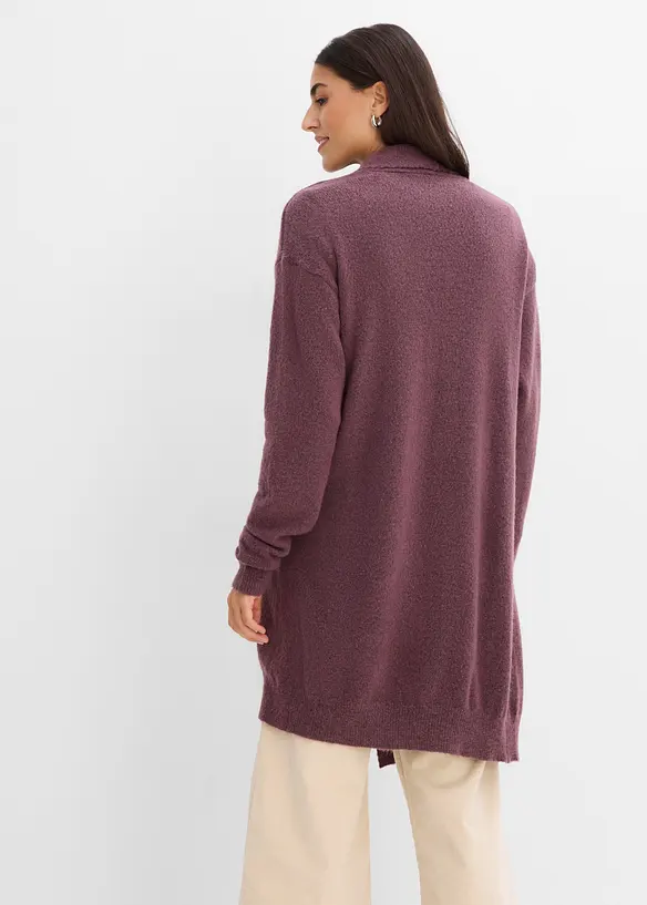 Longstrickjacke mit Schalkragen in lila von hinten (im Anschnitt) - bonprix