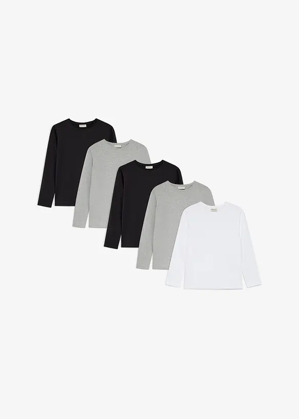 Langarmshirt mit Bio Baumwolle (5er Pack) in weiß von vorne - bonprix
