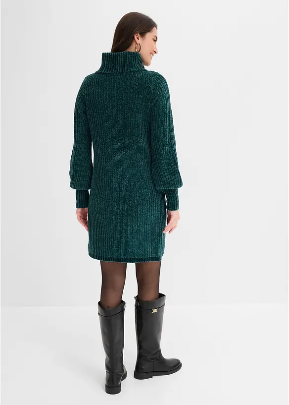 Chenille Strickkleid mit weitem Rollkragen in grün von hinten (Totalaufnahme) - bonprix Chenille Strickkleid mit weitem Rollkragen in grün von hinten (Totalaufnahme) - bonprix