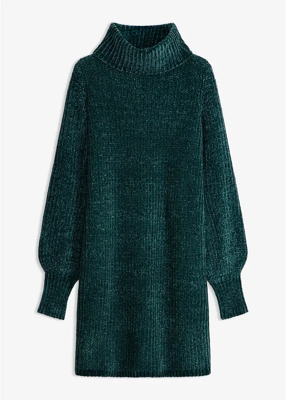 Chenille Strickkleid mit weitem Rollkragen in grün von vorne - bonprix Chenille Strickkleid mit weitem Rollkragen in grün von vorne - bonprix