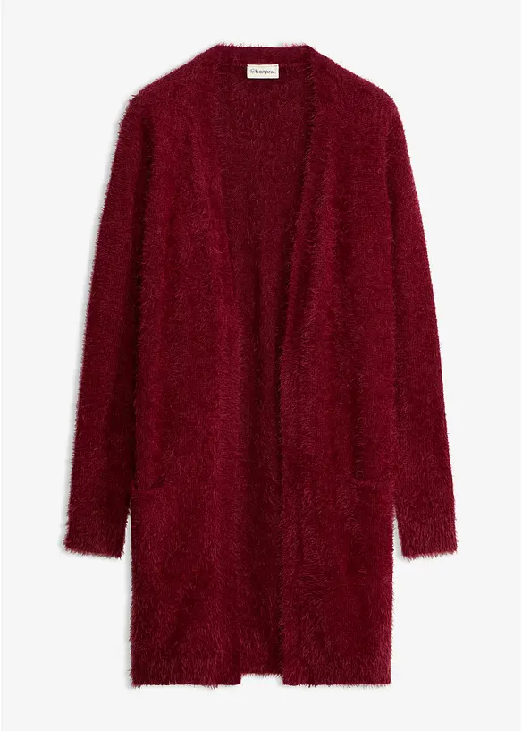 Longstrickjacke in Flauschoptik in rot von vorne - bonprix Longstrickjacke in Flauschoptik in rot von vorne - bonprix