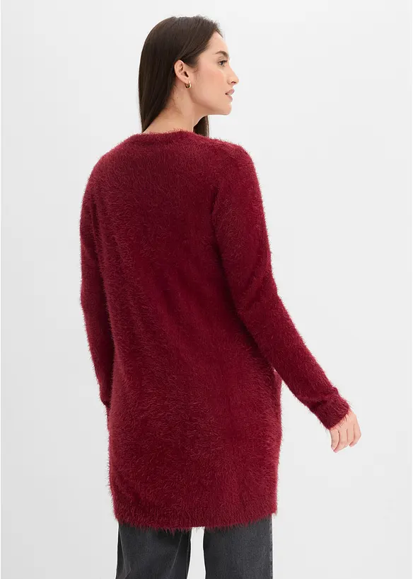 Longstrickjacke in Flauschoptik in rot von hinten (im Anschnitt) - bonprix Longstrickjacke in Flauschoptik in rot von hinten (im Anschnitt) - bonprix
