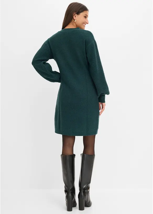 Strickkleid mit Rippenstruktur in grün von hinten (Totalaufnahme) - bonprix Strickkleid mit Rippenstruktur in grün von hinten (Totalaufnahme) - bonprix