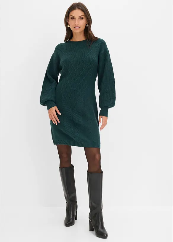 Strickkleid mit Rippenstruktur in grün von vorne (Totalaufnahme) - bonprix Strickkleid mit Rippenstruktur in grün von vorne (Totalaufnahme) - bonprix