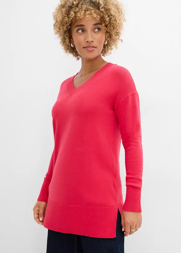Long-Pullover in rot von vorne (im Anschnitt) - bonprix Long-Pullover in rot von vorne (im Anschnitt) - bonprix