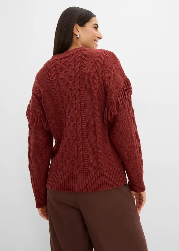 Oversize-Pullover mit Fransen in braun von hinten (im Anschnitt) - bonprix