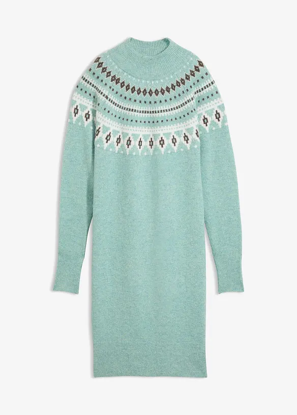 Norweger-Strickkleid mit Stehkragen in blau von vorne - bonprix Norweger-Strickkleid mit Stehkragen in blau von vorne - bonprix