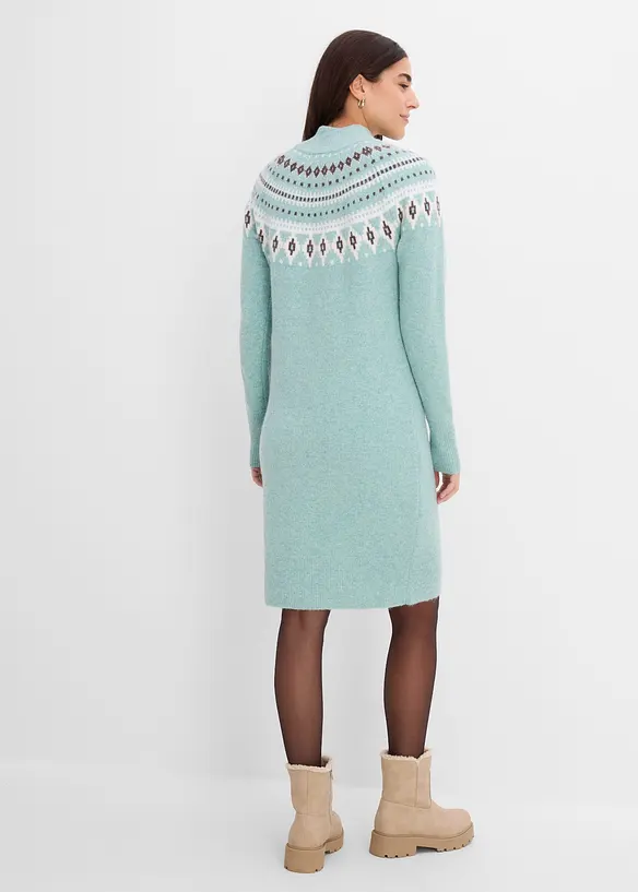 Norweger-Strickkleid mit Stehkragen in blau von hinten (Totalaufnahme) - bonprix Norweger-Strickkleid mit Stehkragen in blau von hinten (Totalaufnahme) - bonprix