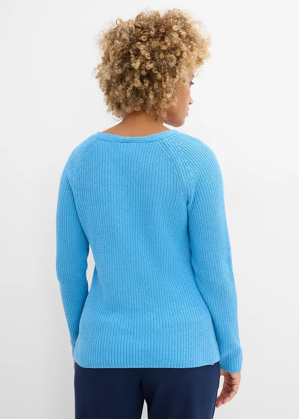 Gerippter Pullover aus reiner Baumwolle in blau von hinten (im Anschnitt) - bonprix Gerippter Pullover aus reiner Baumwolle in blau von hinten (im Anschnitt) - bonprix