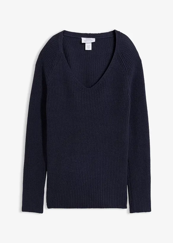 Gerippter Pullover aus reiner Baumwolle in blau von vorne - bonprix Gerippter Pullover aus reiner Baumwolle in blau von vorne - bonprix
