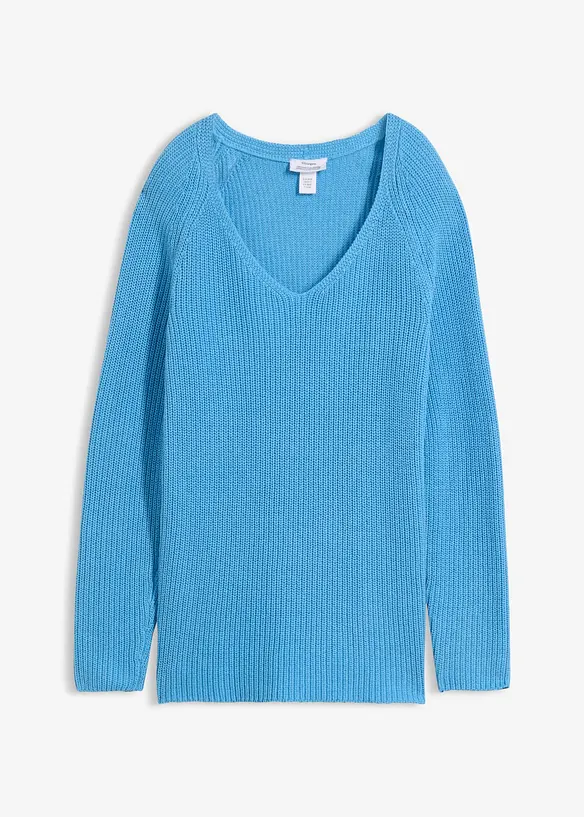 Gerippter Pullover aus reiner Baumwolle in blau von vorne - bonprix Gerippter Pullover aus reiner Baumwolle in blau von vorne - bonprix