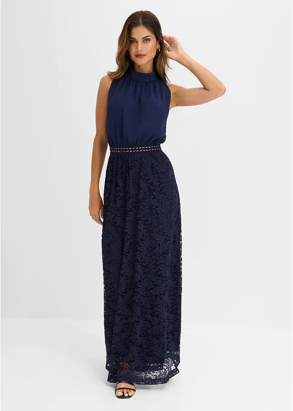 Maxikleid mit Spitzen-Rock in blau von vorne (Totalaufnahme) - bonprix Maxikleid mit Spitzen-Rock in blau von vorne (Totalaufnahme) - bonprix
