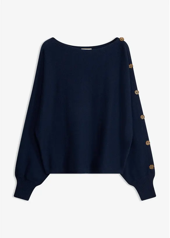 Pullover mit Knopfdetails in blau von vorne - bonprix Pullover mit Knopfdetails in blau von vorne - bonprix