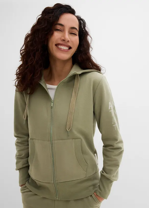 Softe Kapuzen-Sweatjacke aus schwerem Baumwoll-Mix in grün von vorne (im Anschnitt) - bonprix Softe Kapuzen-Sweatjacke aus schwerem Baumwoll-Mix in grün von vorne (im Anschnitt) - bonprix