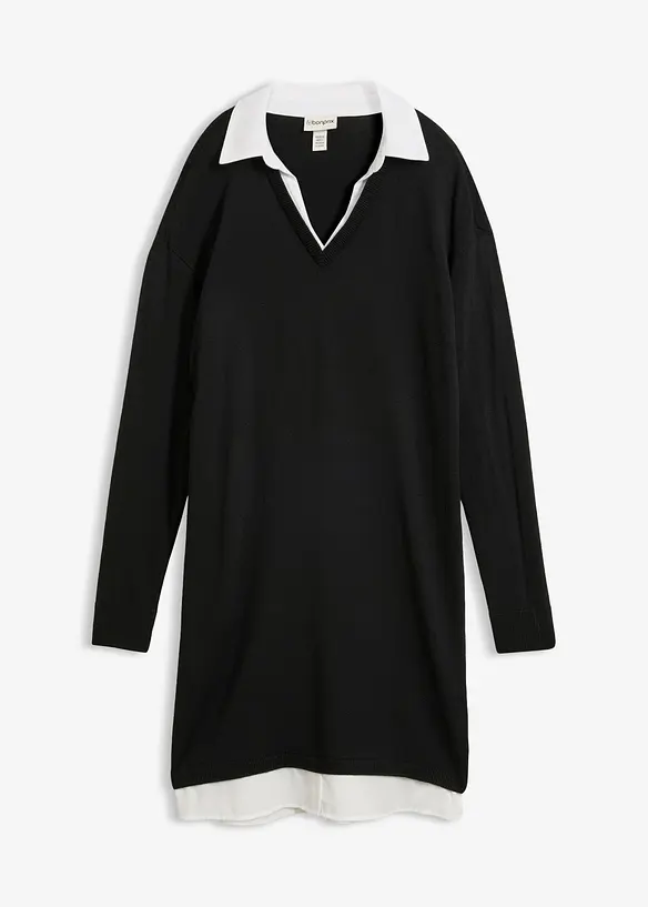 Strickkleid mit Blusen-Einsatz in schwarz von vorne - bonprix Strickkleid mit Blusen-Einsatz in schwarz von vorne - bonprix