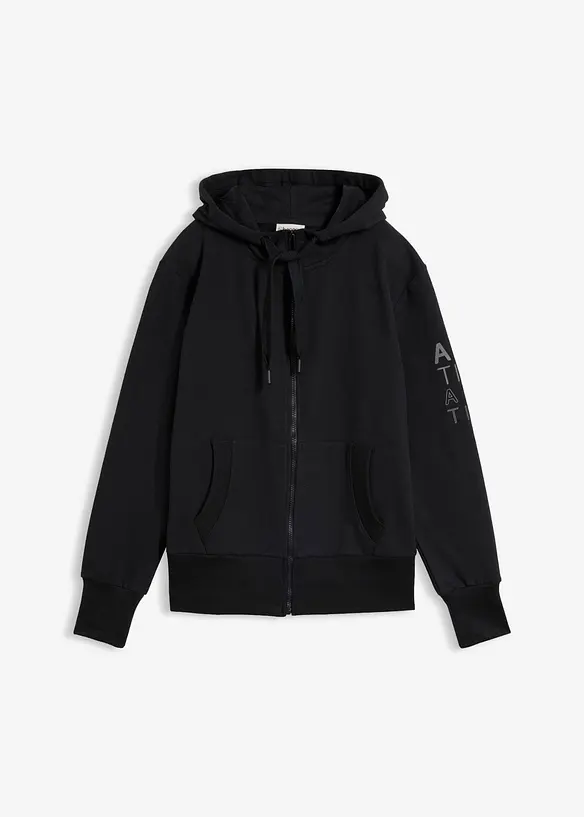 Softe Kapuzen-Sweatjacke aus schwerem Baumwoll-Mix in schwarz von vorne - bonprix