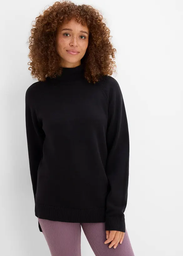 Rollkragenpullover aus reiner Baumwolle in schwarz von vorne (im Anschnitt) - bonprix Rollkragenpullover aus reiner Baumwolle in schwarz von vorne (im Anschnitt) - bonprix