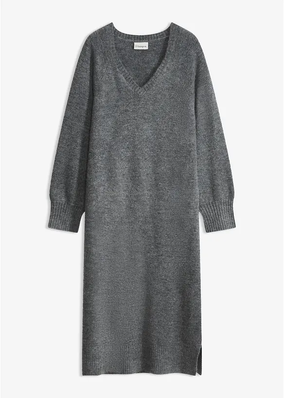 Oversized Strickkleid in Midilänge in grau von vorne - bonprix