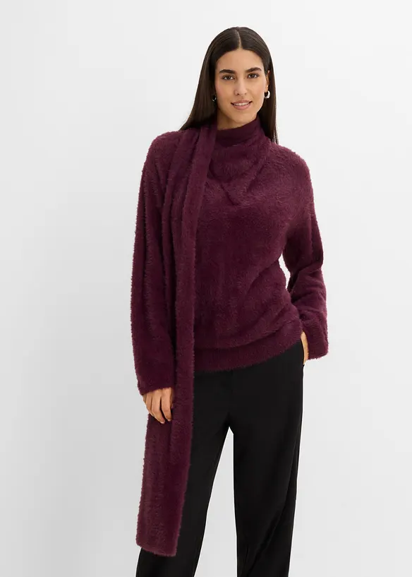 Oversize-Pullover mit Schal in rot von vorne (im Anschnitt) - bonprix Oversize-Pullover mit Schal in rot von vorne (im Anschnitt) - bonprix