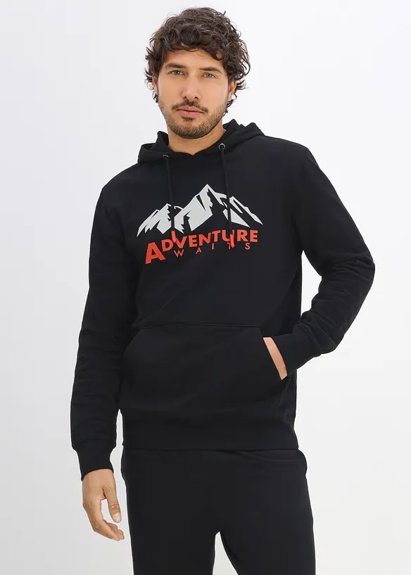 Hoodie  aus reiner Bio-Baumwolle in schwarz von vorne (im Anschnitt) - bonprix