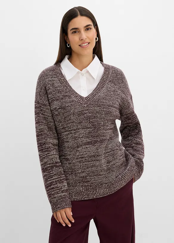 Strick-Pullover aus weichem Viscose-Mix in braun von vorne (im Anschnitt) - bonprix Strick-Pullover aus weichem Viscose-Mix in braun von vorne (im Anschnitt) - bonprix