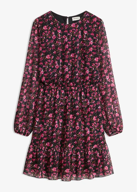 Kurzes Jerseykleid mit langen Ärmeln in schwarz von vorne - bonprix