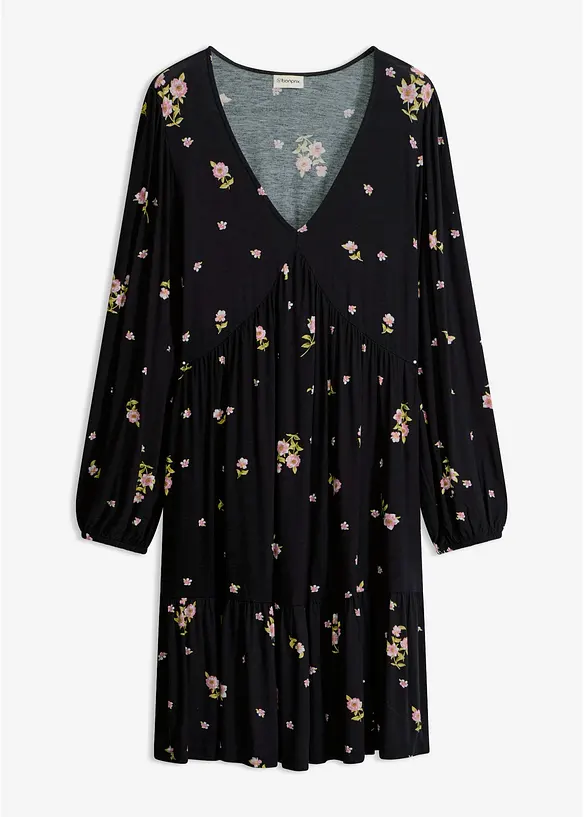 Jerseykleid mit Ballonärmeln in schwarz von vorne - bonprix