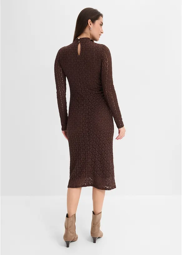 Jerseykleid in Ajour-Spitzen-Optik in braun von hinten (Totalaufnahme) - bonprix Jerseykleid in Ajour-Spitzen-Optik in braun von hinten (Totalaufnahme) - bonprix