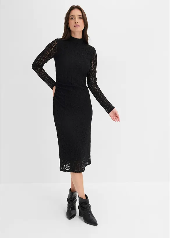 Jerseykleid in Ajour-Spitzen-Optik in schwarz von vorne (Totalaufnahme) - bonprix Jerseykleid in Ajour-Spitzen-Optik in schwarz von vorne (Totalaufnahme) - bonprix