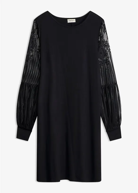 Bequem geschnittenes Jerseykleid in schwarz von vorne - bonprix