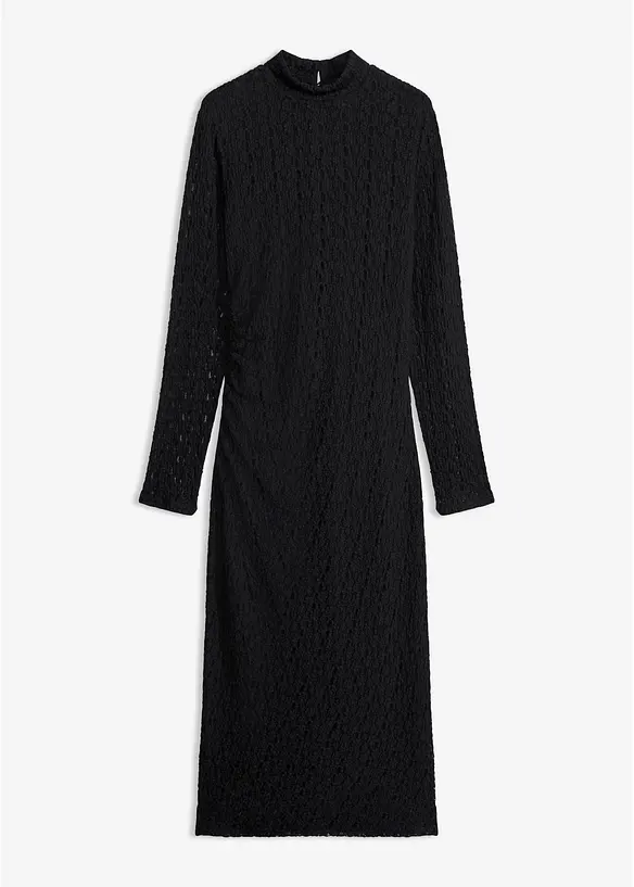 Jerseykleid in Ajour-Spitzen-Optik in schwarz von vorne - bonprix Jerseykleid in Ajour-Spitzen-Optik in schwarz von vorne - bonprix