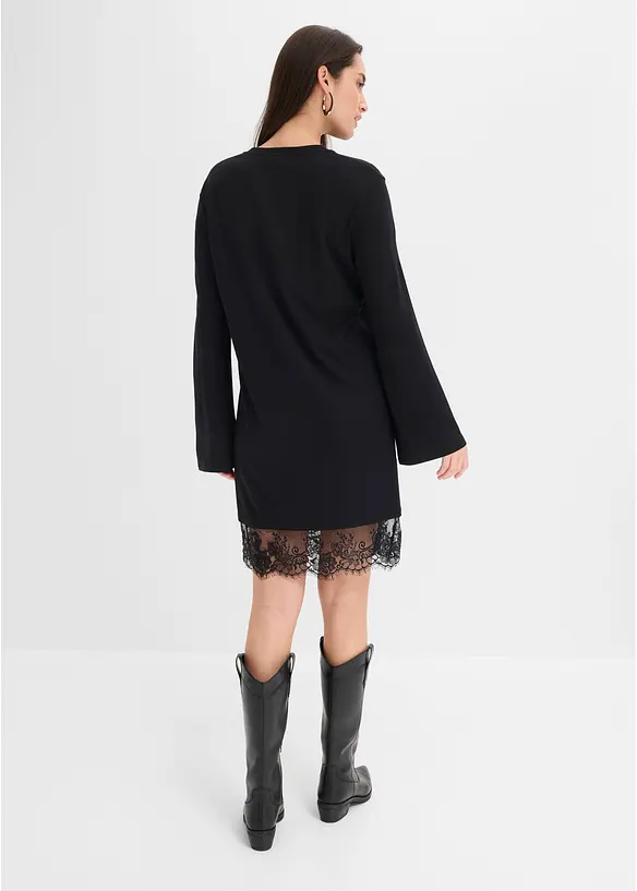 Jerseykleid mit Spitzen-Details in schwarz von hinten (Totalaufnahme) - bonprix Jerseykleid mit Spitzen-Details in schwarz von hinten (Totalaufnahme) - bonprix