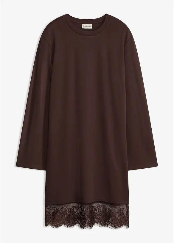 Jerseykleid mit Spitzen-Details in braun von vorne - bonprix Jerseykleid mit Spitzen-Details in braun von vorne - bonprix