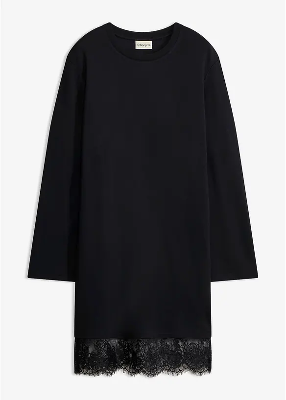 Jerseykleid mit Spitzen-Details in schwarz von vorne - bonprix Jerseykleid mit Spitzen-Details in schwarz von vorne - bonprix