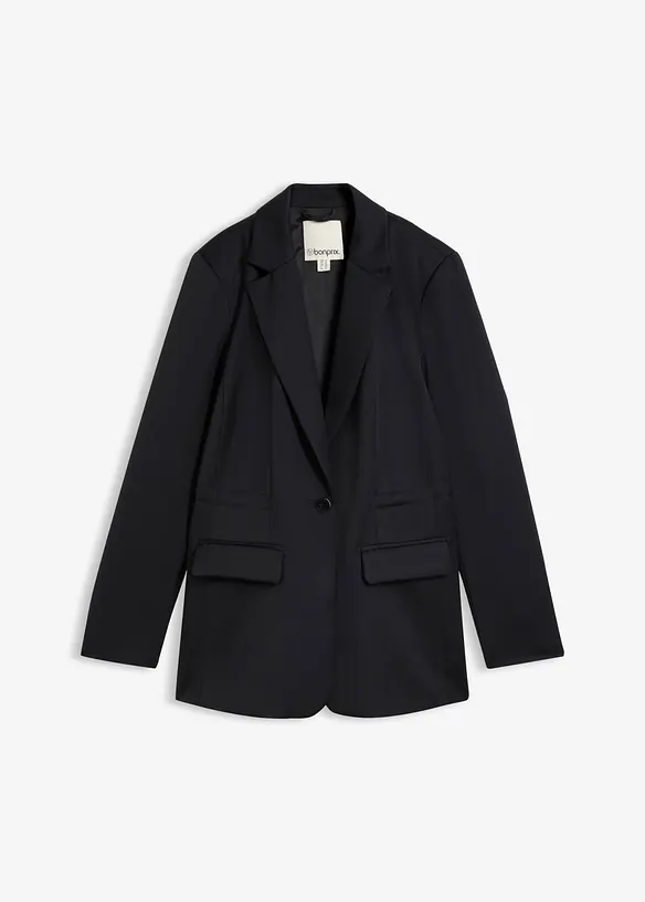 Blazer aus feinem Wollgemisch in schwarz von vorne - bonprix