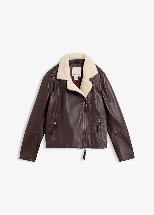 Leder Biker-Jacke aus Lammnappa in rot von vorne - bonprix