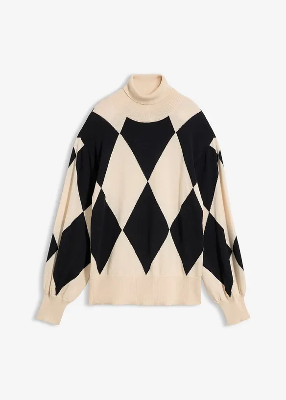 Feinstrick-Rollkragenpullover in beige von vorne - bonprix