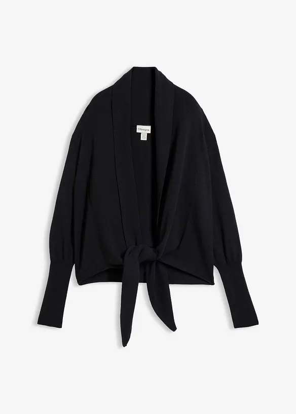 Strickjacke aus weichem Woll-Mix in schwarz von vorne - bonprix