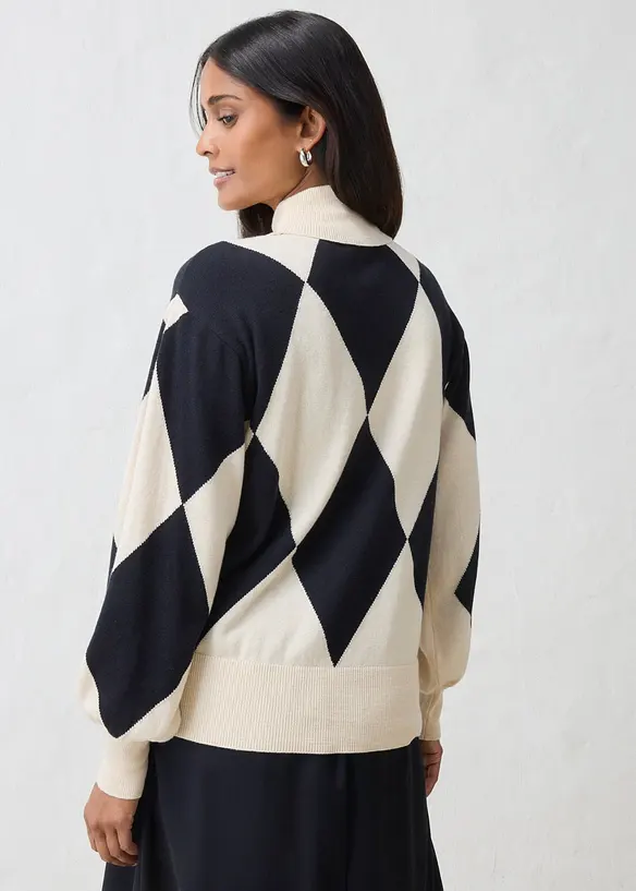 Feinstrick-Rollkragenpullover in beige von hinten (im Anschnitt) - bonprix